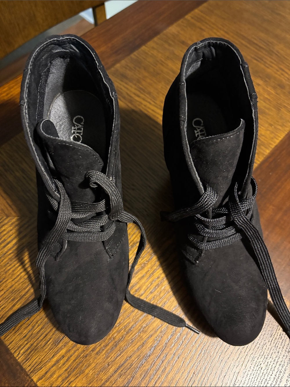 Cato Black Lace-Up Suede Ankle Boots
